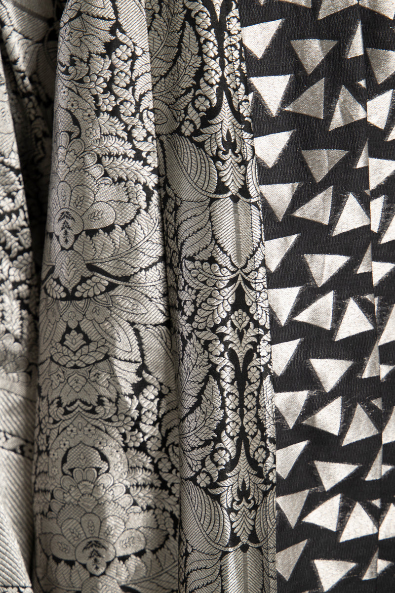 Rim Silk Brocade Silver Abaya