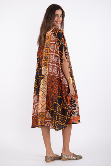 Yilda Cotton Printed Orange Dress