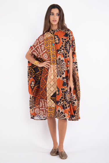 Yilda Cotton Printed Orange Dress