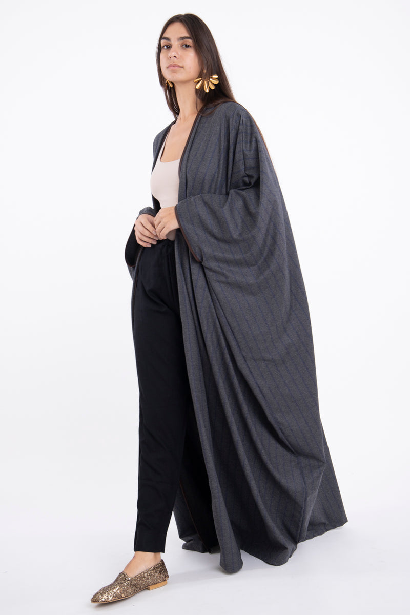 Loro Piana Wool & Cashmere Grey Stripes Abaya