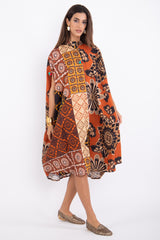 Yilda Cotton Printed Orange Dress