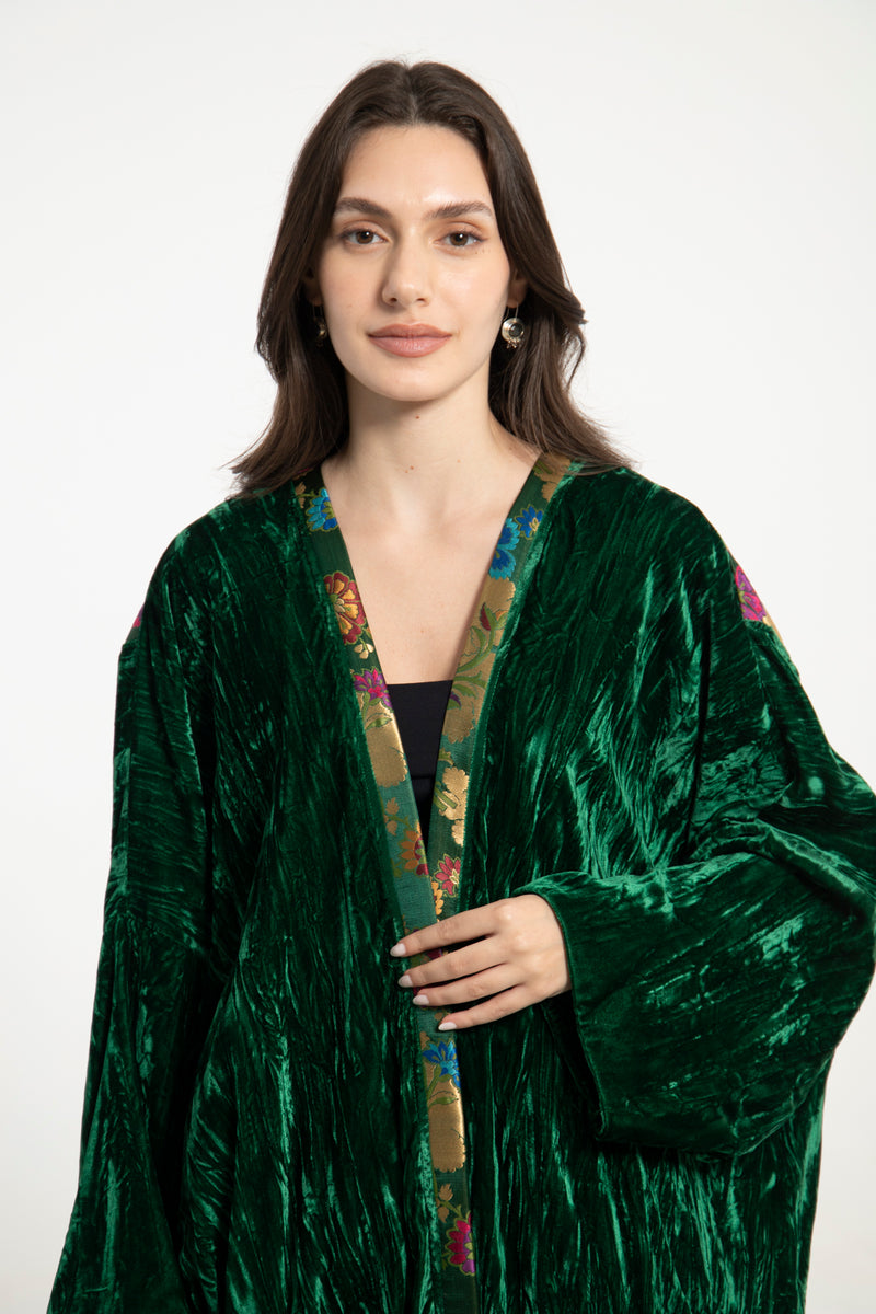Kim Crushed Velvet Emerald Abaya