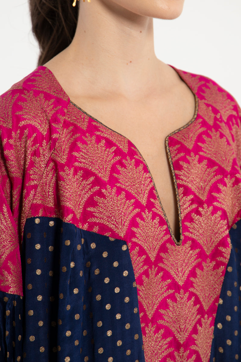 One-Of-a-Kind Rania Silk Navy & Fuchsia Dress