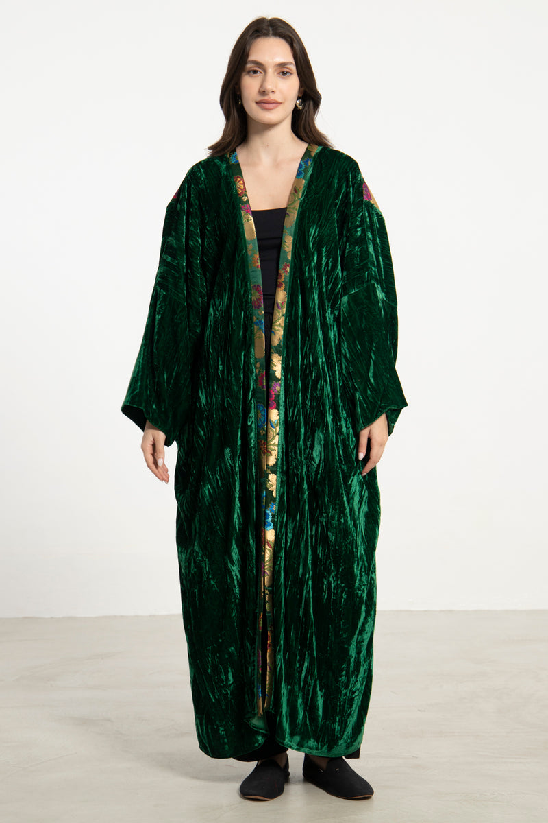 Kim Crushed Velvet Emerald Abaya
