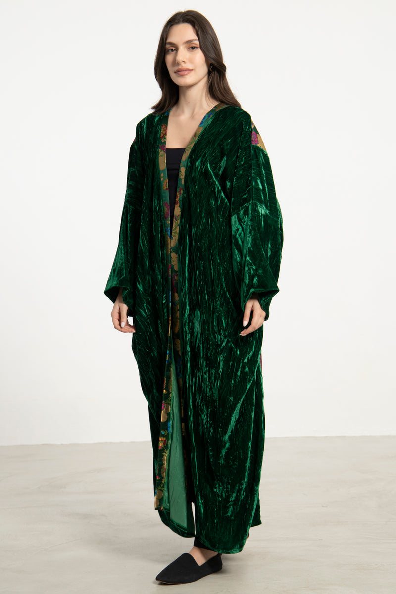 Kim Crushed Velvet Emerald Abaya