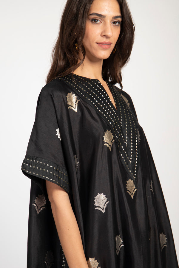 Tamara Handwoven Silk Black & Gold Floral Dress