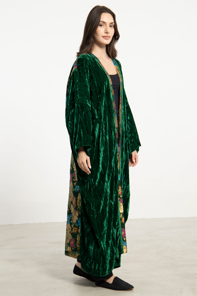 Kim Crushed Velvet Emerald Abaya