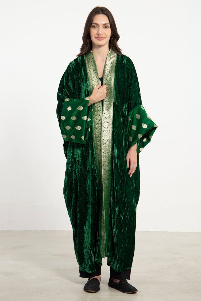 Maliha Crushed Velvet Green Abaya