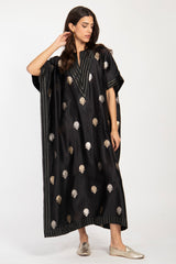 Tamara Handwoven Silk Black & Gold Floral Dress