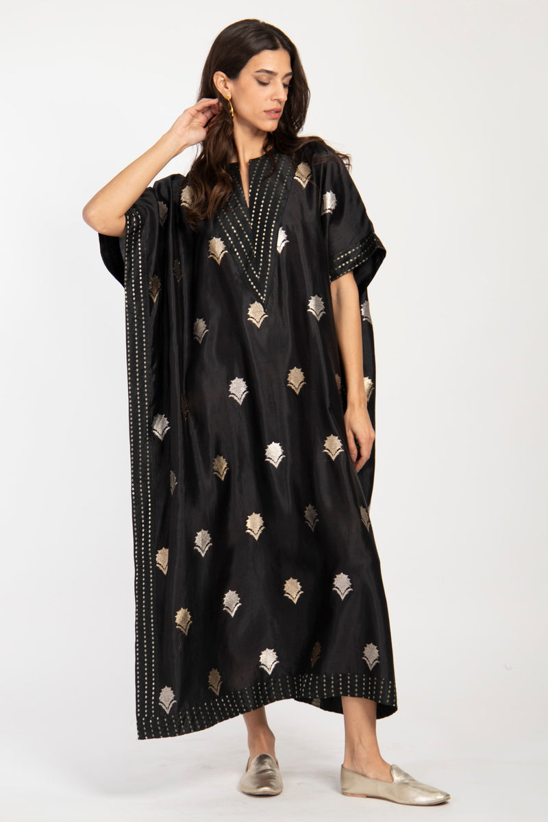 Tamara Handwoven Silk Black & Gold Floral Dress