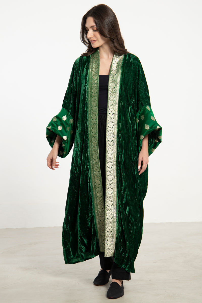 Maliha Crushed Velvet Green Abaya