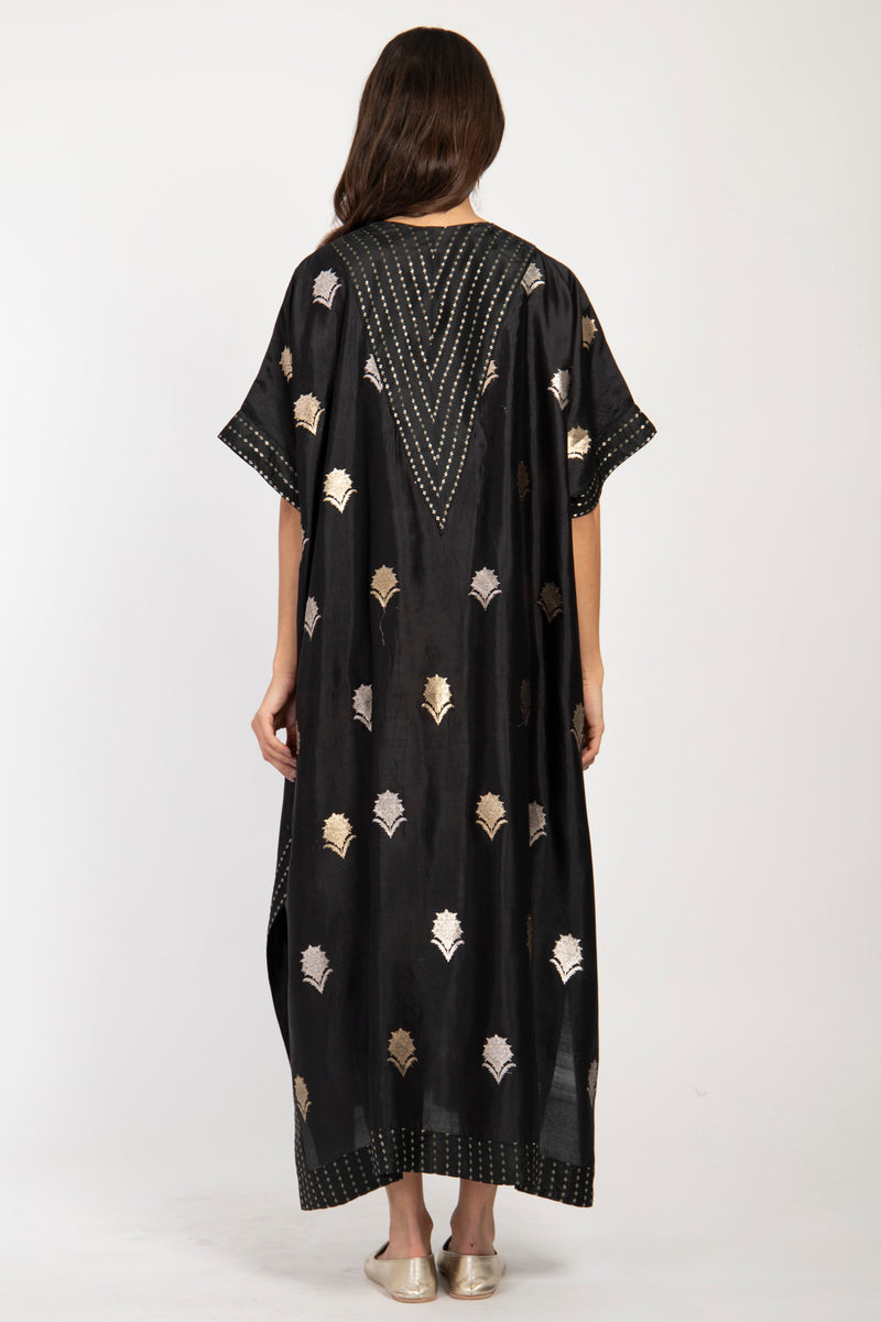 Tamara Handwoven Silk Black & Gold Floral Dress