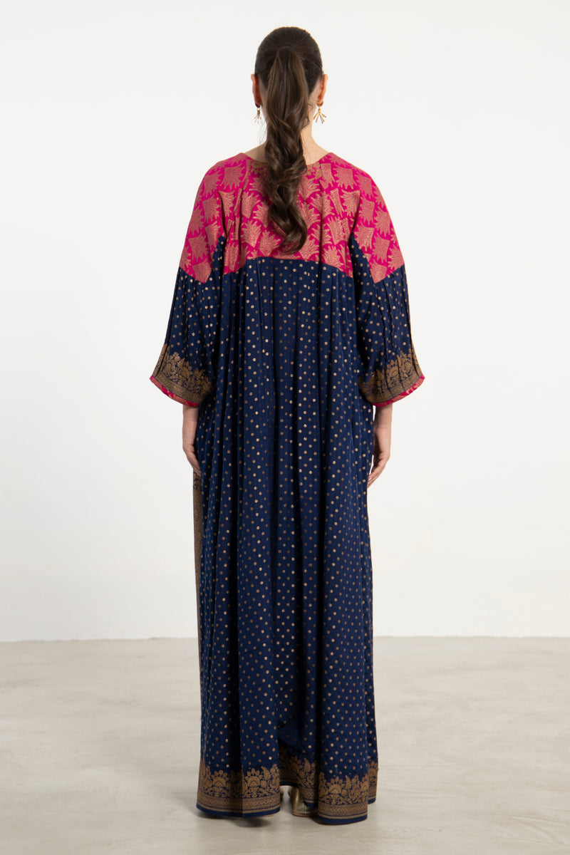 One-Of-a-Kind Rania Silk Navy & Fuchsia Dress