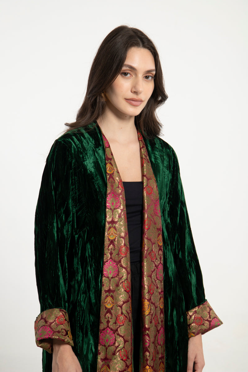 Malaki Crushed Velvet Emerald Green Coat