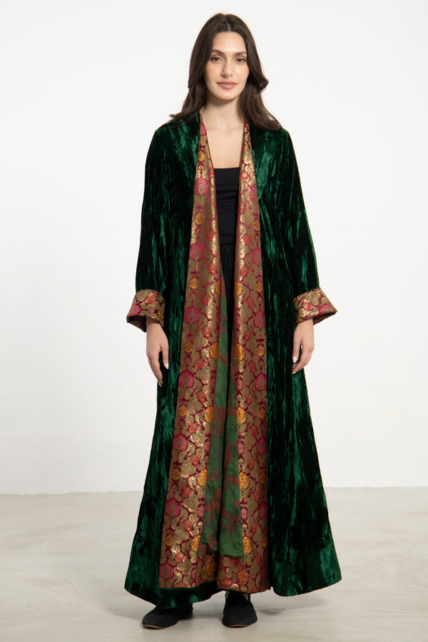 Malaki Crushed Velvet Emerald Green Coat