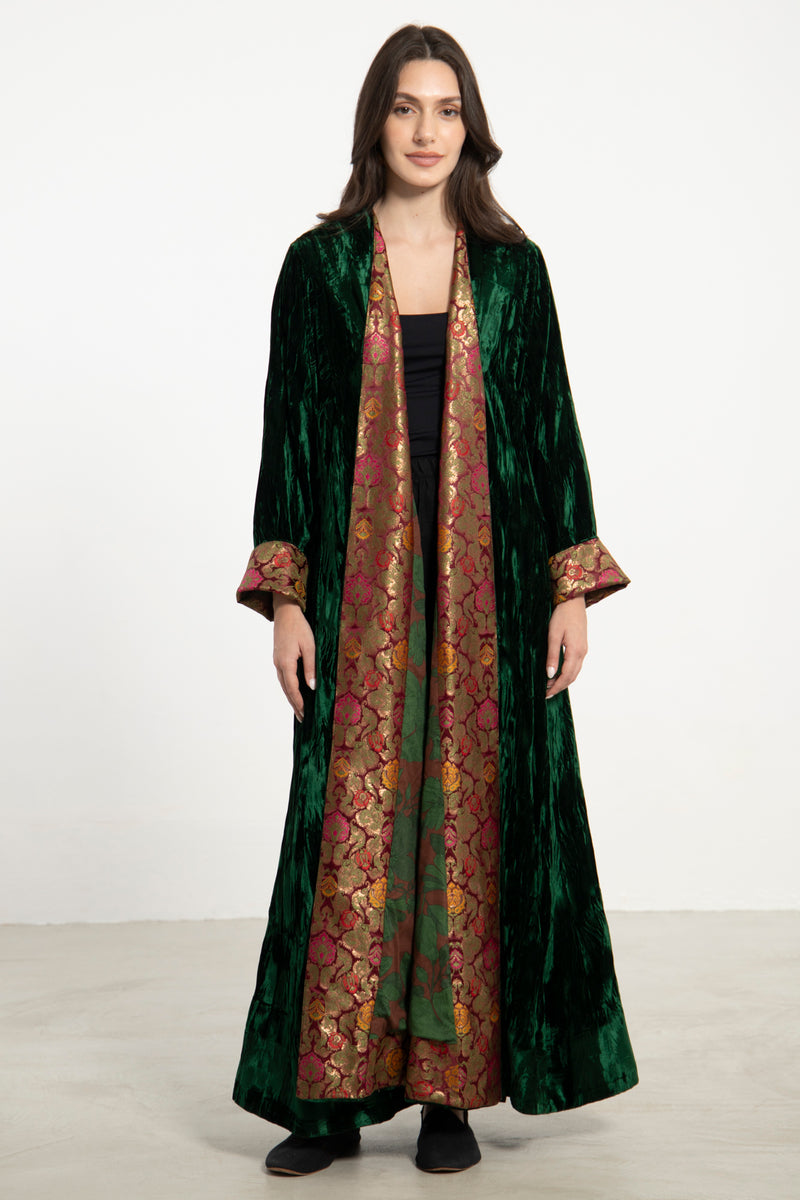 Malaki Crushed Velvet Emerald Green Coat