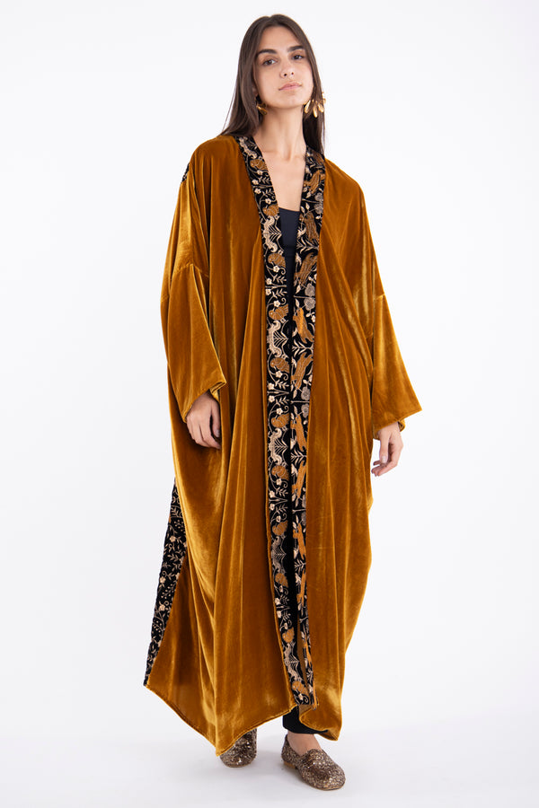 Kim Velvet Embroidered Black & Gold Abaya