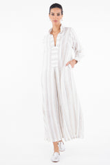 Safiya Linen Striped Beige & White Jellaba