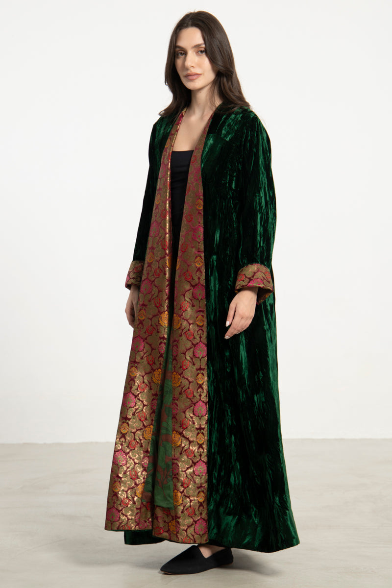 Malaki Crushed Velvet Emerald Green Coat