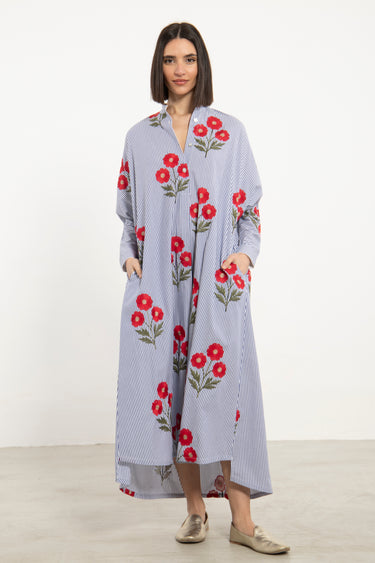 Fardous Cotton Striped Embroidered Jellaba