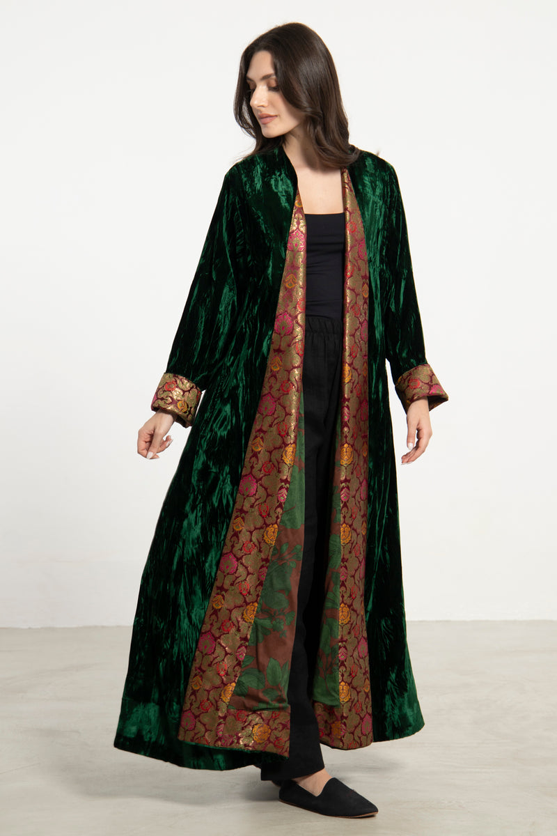 Malaki Crushed Velvet Emerald Green Coat