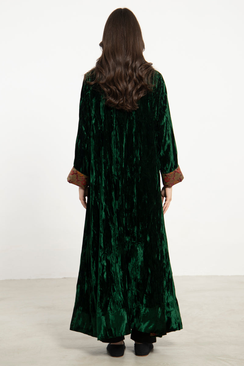 Malaki Crushed Velvet Emerald Green Coat
