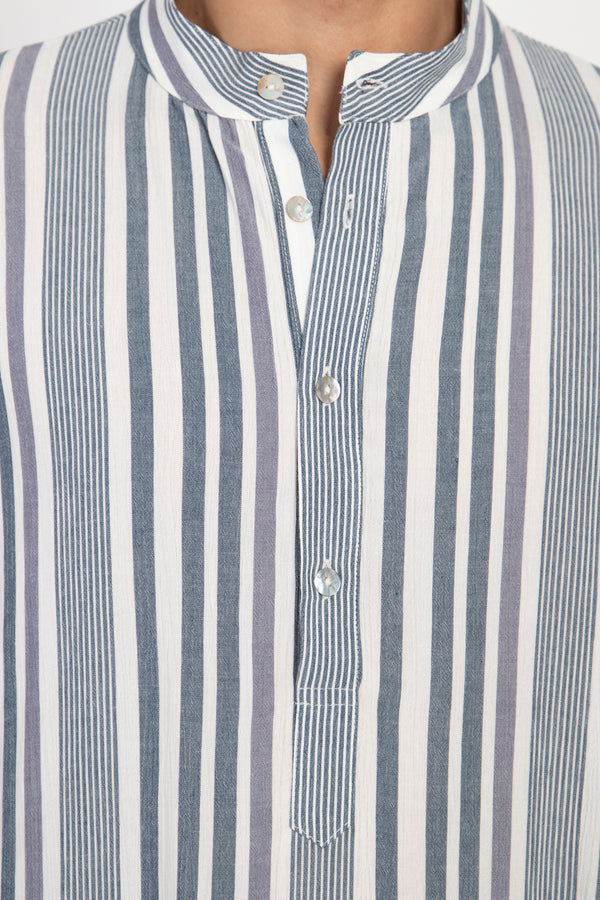 Fahed Buttoned Cotton Striped Jellaba