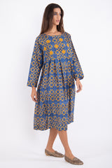 Samar Cotton Blue & Yellow Arabesque Dress