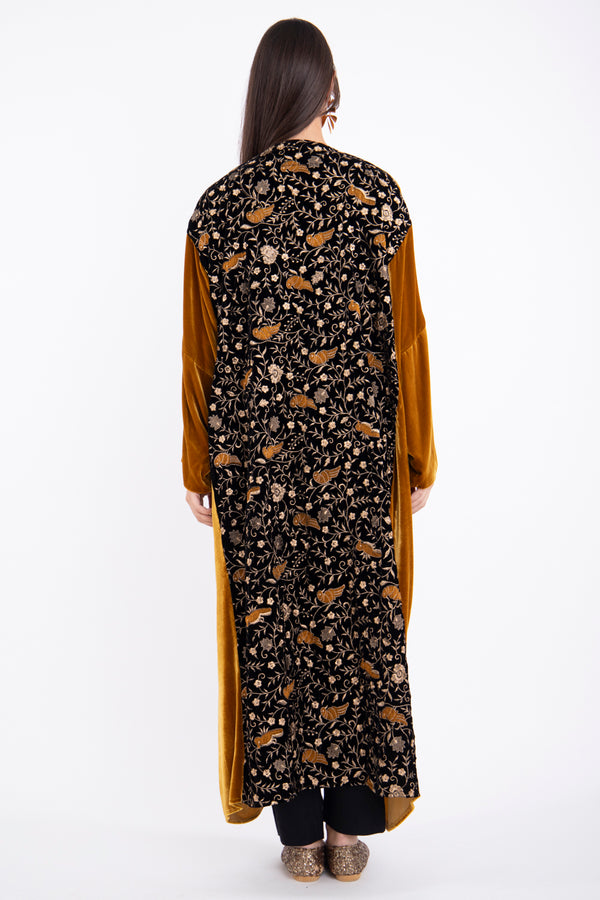 Kim Velvet Embroidered Black & Gold Abaya