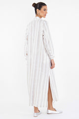 Safiya Linen Striped Beige & White Jellaba