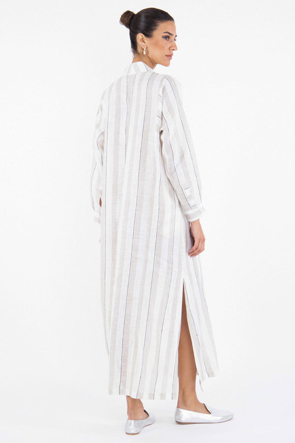 Safiya Linen Striped Beige & White Jellaba