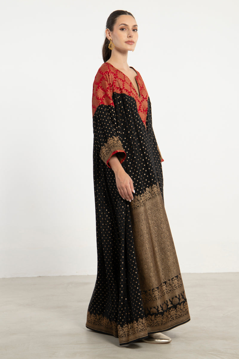 One-Of-a-Kind Rania Handwoven Silk Black Dress