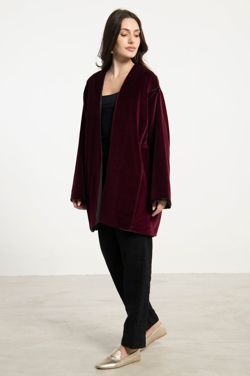 Daraa Cotton Velvet Burgundy Jacket