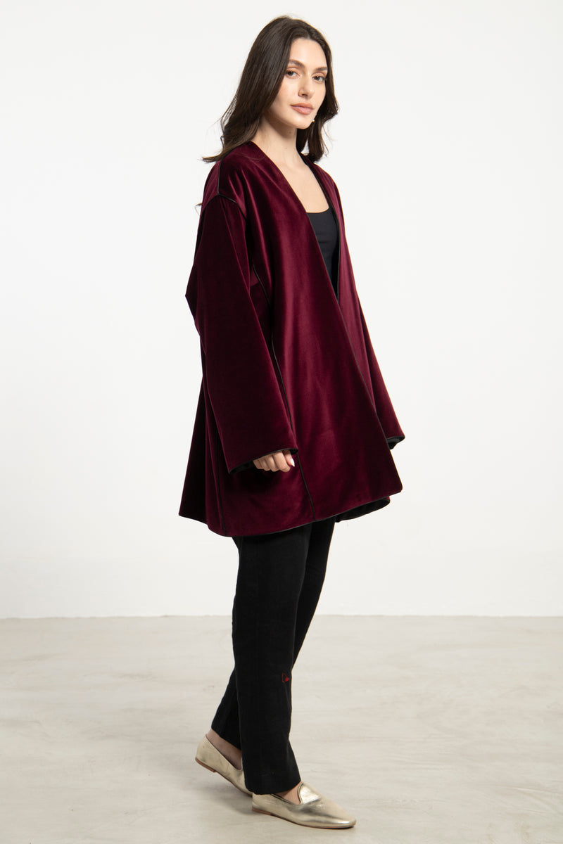 Daraa Cotton Velvet Burgundy Jacket