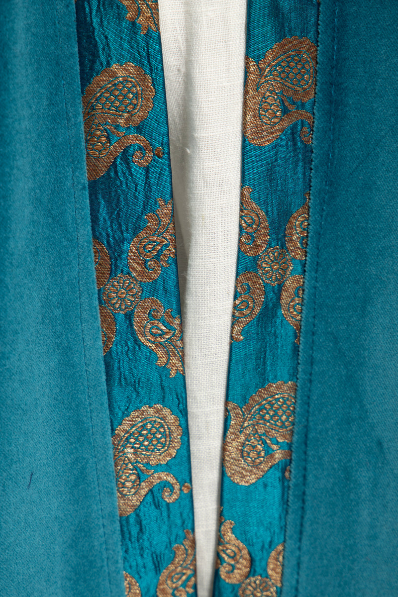 Kim Velvet & Silk Brocade Blue Abaya
