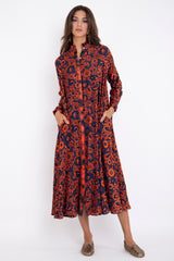 Marwa Silk Velvet Vermillion Dress