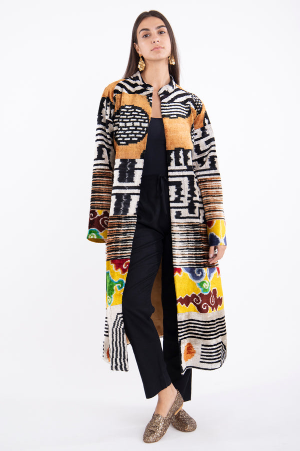 Mina Ikat Velvet Bronze Coat