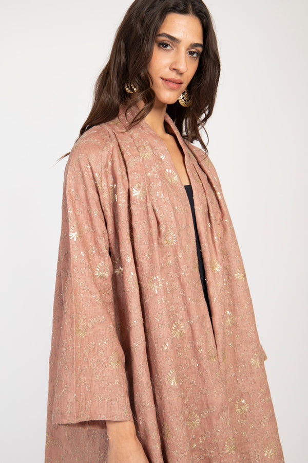 Magda Linen Embroidered Pink Jacket