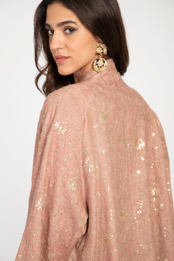 Magda Linen Embroidered Pink Jacket