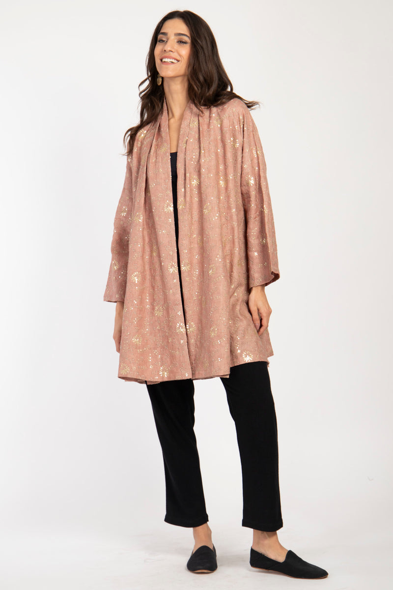 Magda Linen Embroidered Pink Jacket