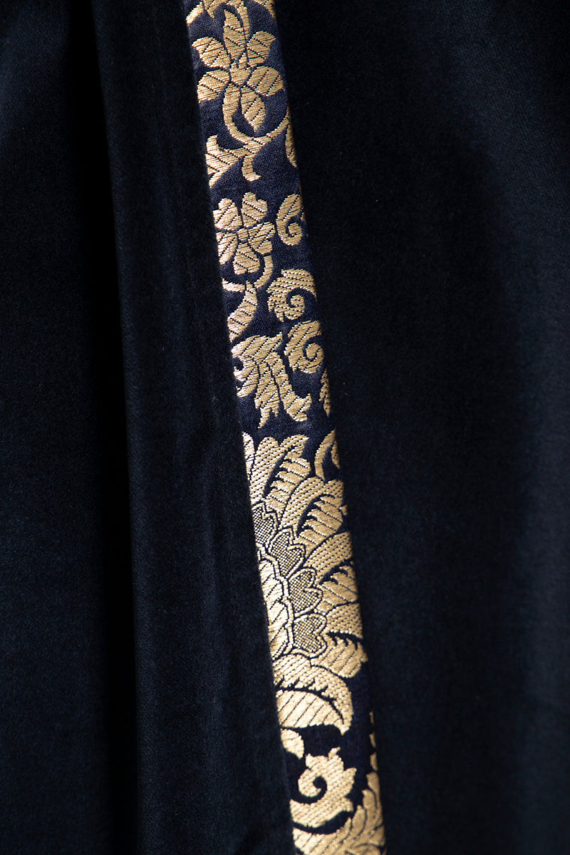 Kim Velvet & Silk Brocade Navy Abaya