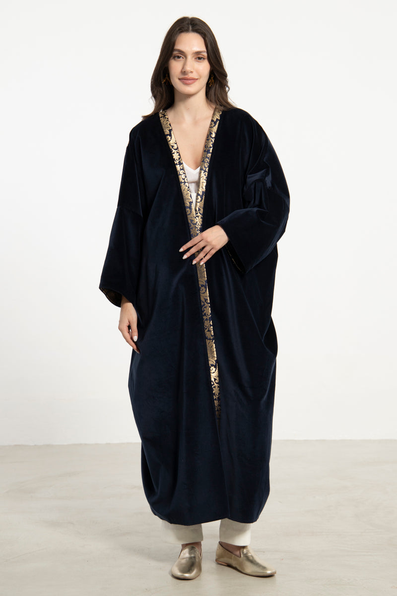 Kim Velvet & Silk Brocade Navy Abaya