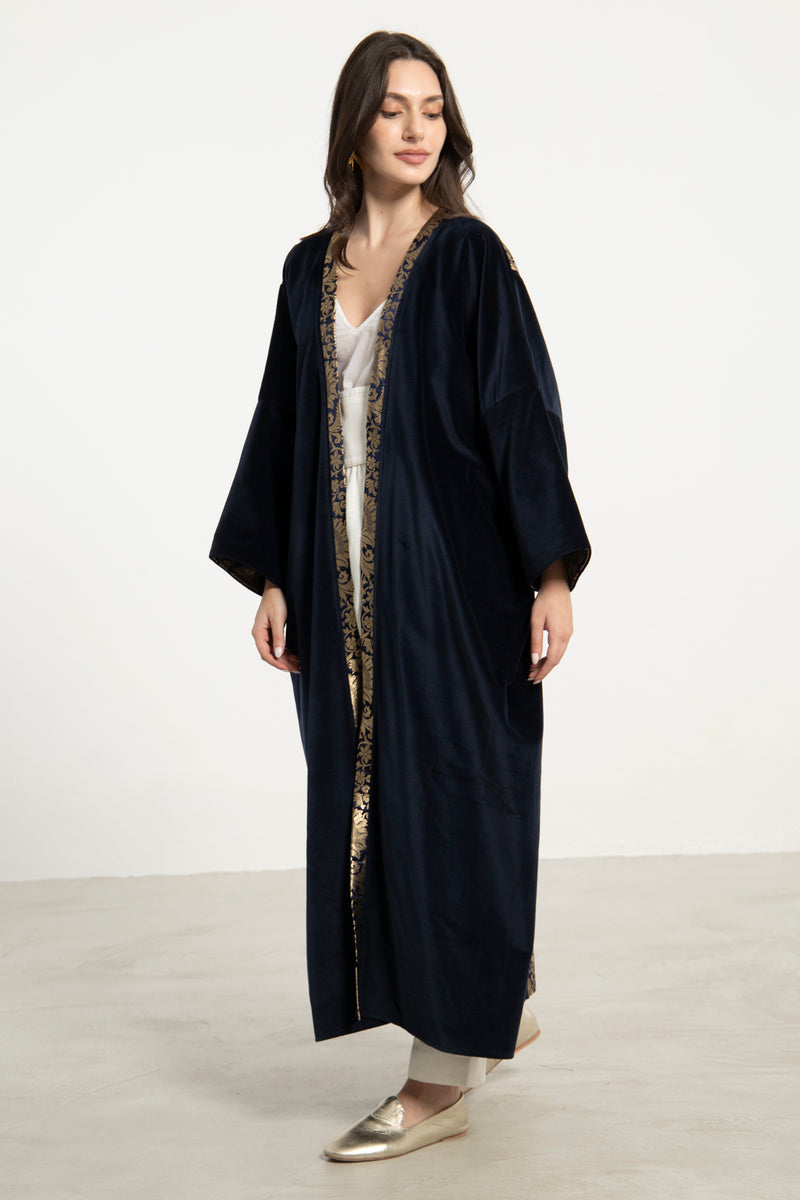 Kim Velvet & Silk Brocade Navy Abaya