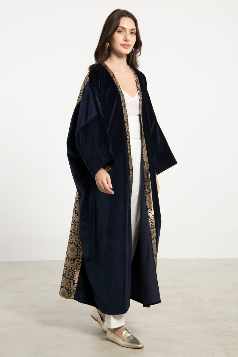 Kim Velvet & Silk Brocade Navy Abaya