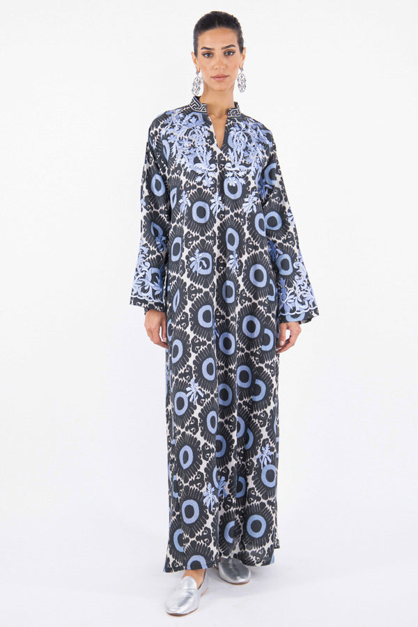 Habiba Linen Ikat Printed Blue Dress