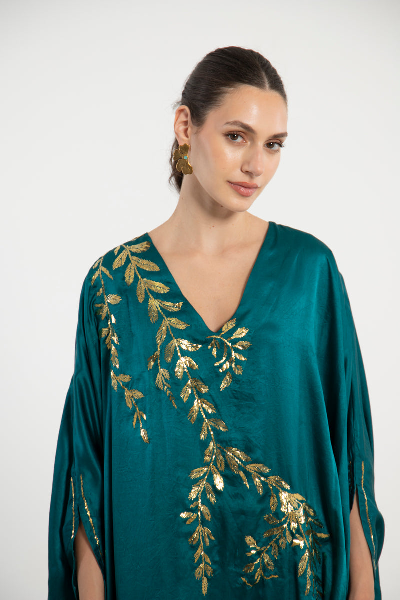 Darine Silk Teal Hand Embroidered Gown