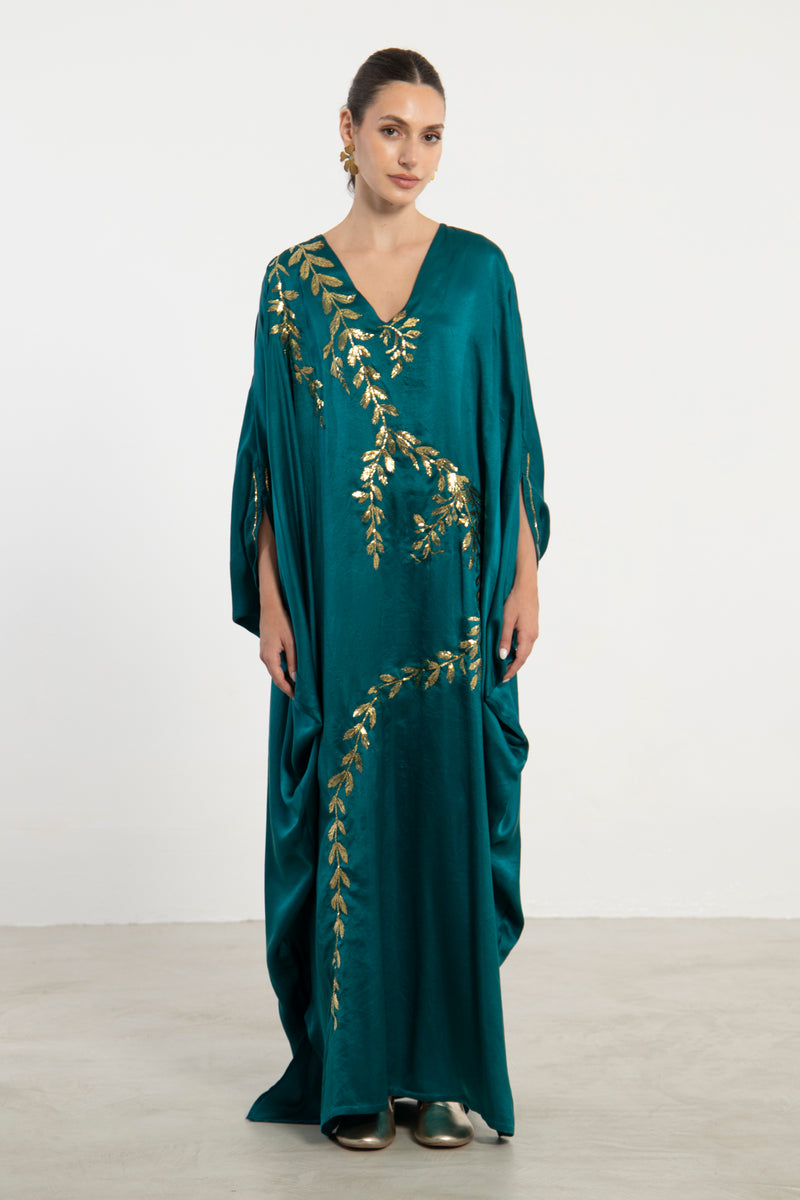 Darine Silk Teal Hand Embroidered Gown