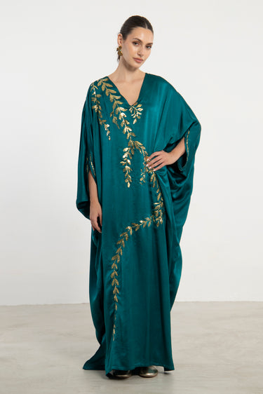 Darine Silk Teal Hand Embroidered Gown