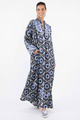 Habiba Linen Ikat Printed Blue Dress