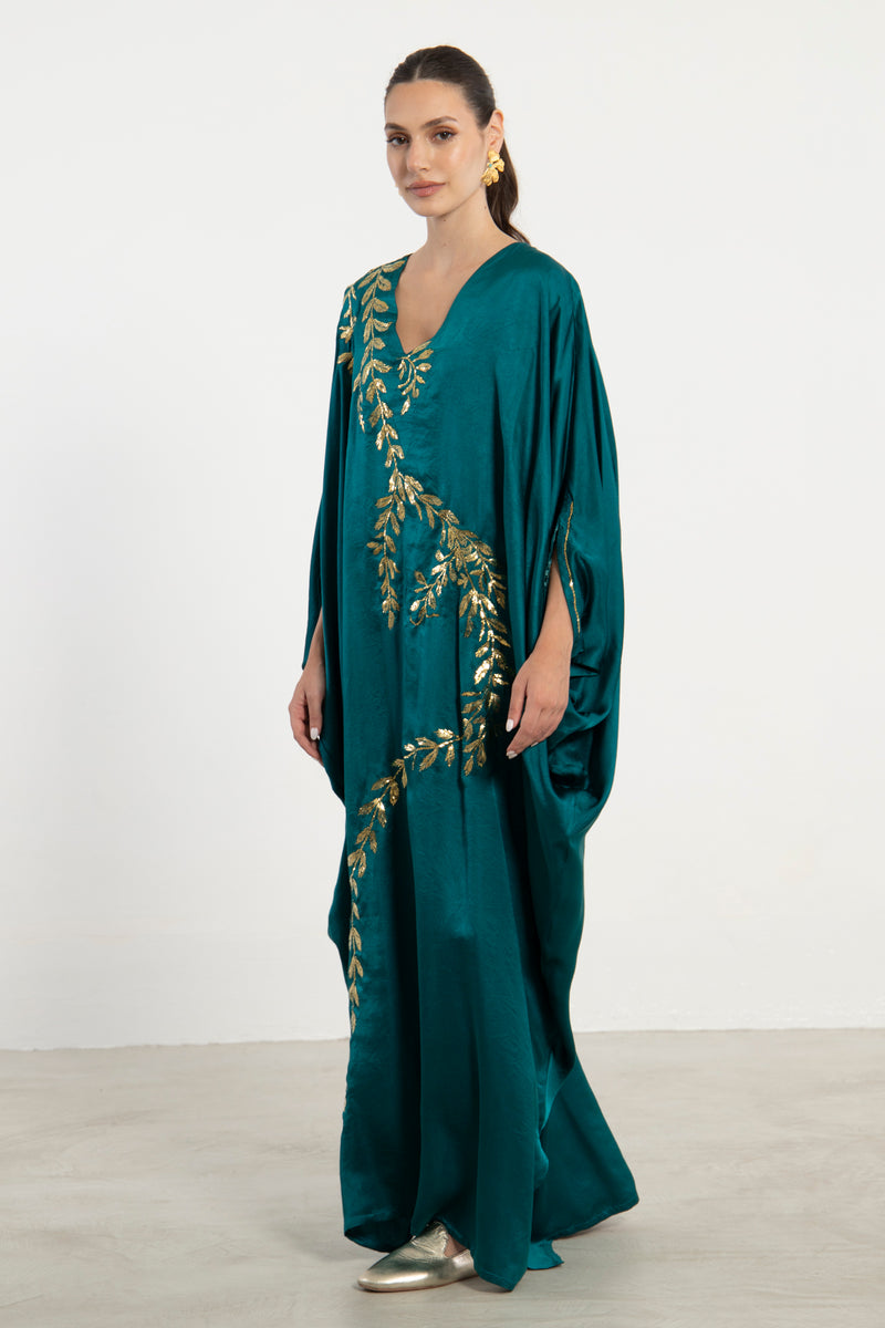 Darine Silk Teal Hand Embroidered Gown
